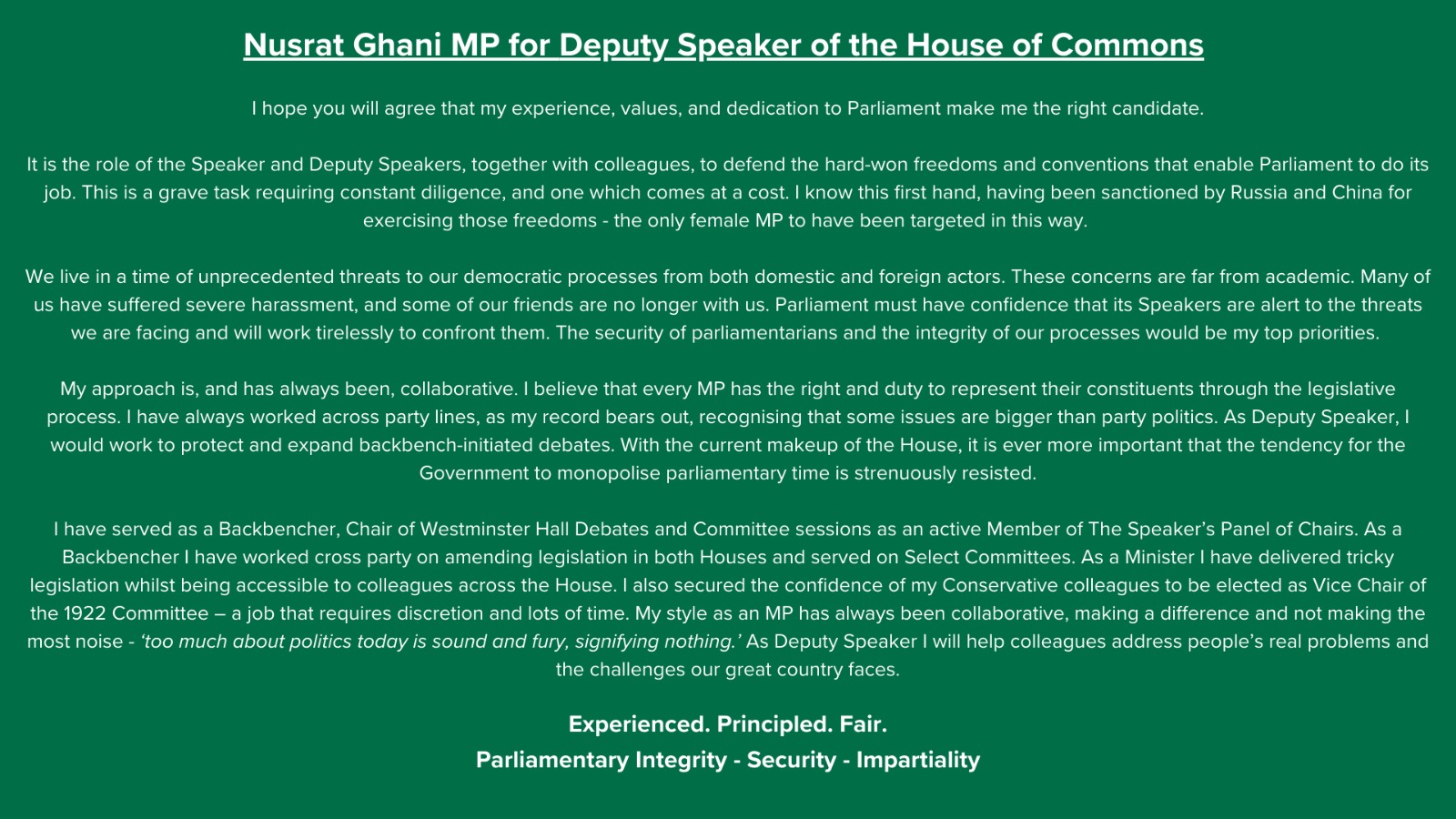 Nusrat Ghani MP standing for Deputy Speaker of House of Commons | Nus Ghani